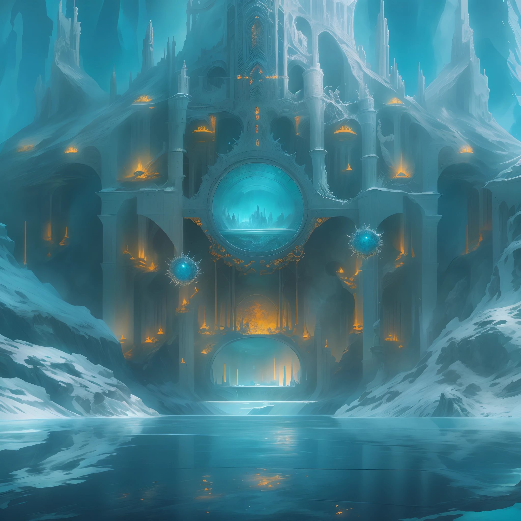 A close up of a frozen castle with a clock tower - SeaArt AI