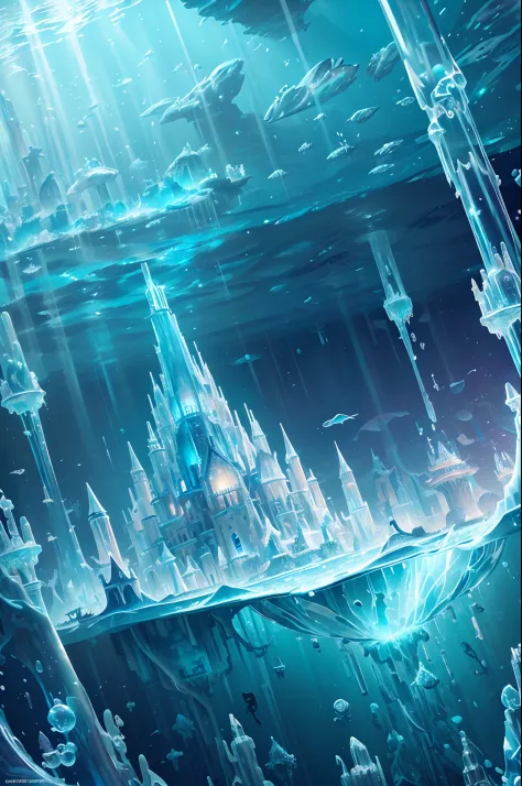 ((Need)), ((tmasterpiece)), (A detailed))，Translucent underwater ice palace，Colorful Atlantis City，Colorful underwater kingdom，F...