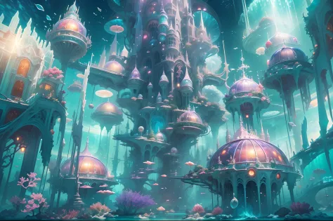 ((Need)), ((tmasterpiece)), (A detailed))，Translucent underwater ice palace，Colorful Atlantis City，Colorful underwater kingdom，F...