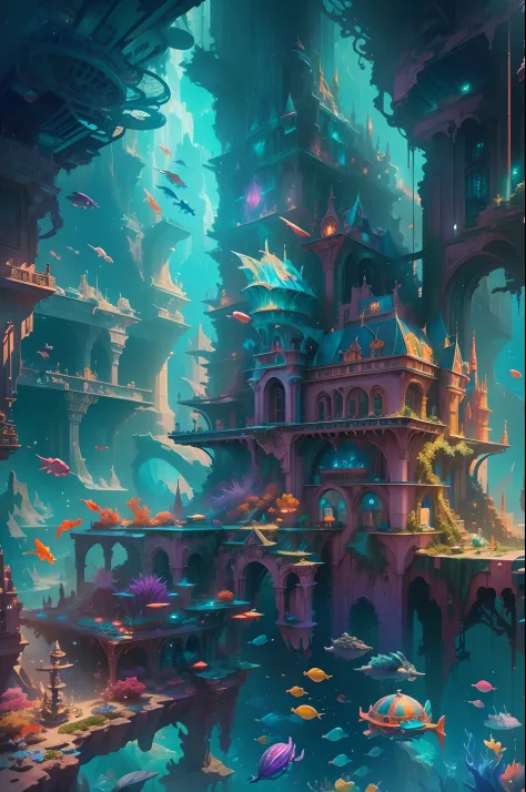 ((Need)), ((tmasterpiece)), (A detailed))，marvel universe，The colorful city of Atlantis，Colorful underwater kingdom，Futuristic underwater city，Futuristic technology，Alien technology，Colorful and magical sea creatures，Future cyberpunk，Surreal dreams，Surreal...
