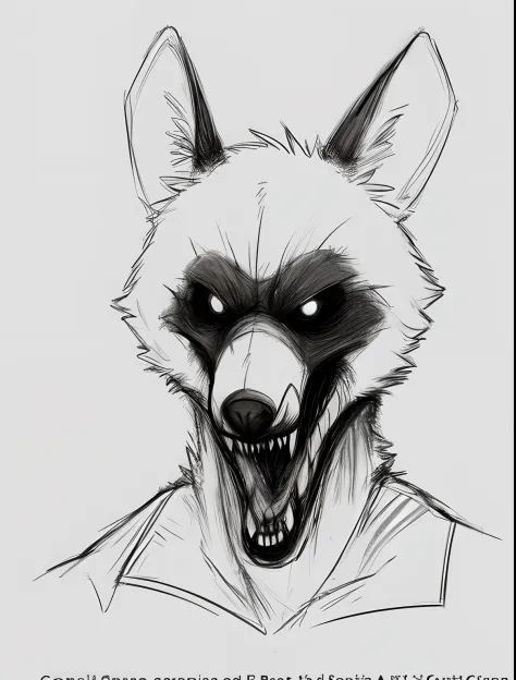 Sketch, white background, solo, comic-book style, concept art, detailed, artstation, detailed, fursuit, horror