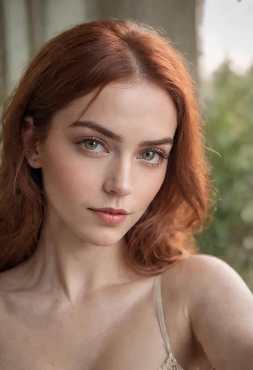 A close up of a woman with red hair and a bra - SeaArt AI