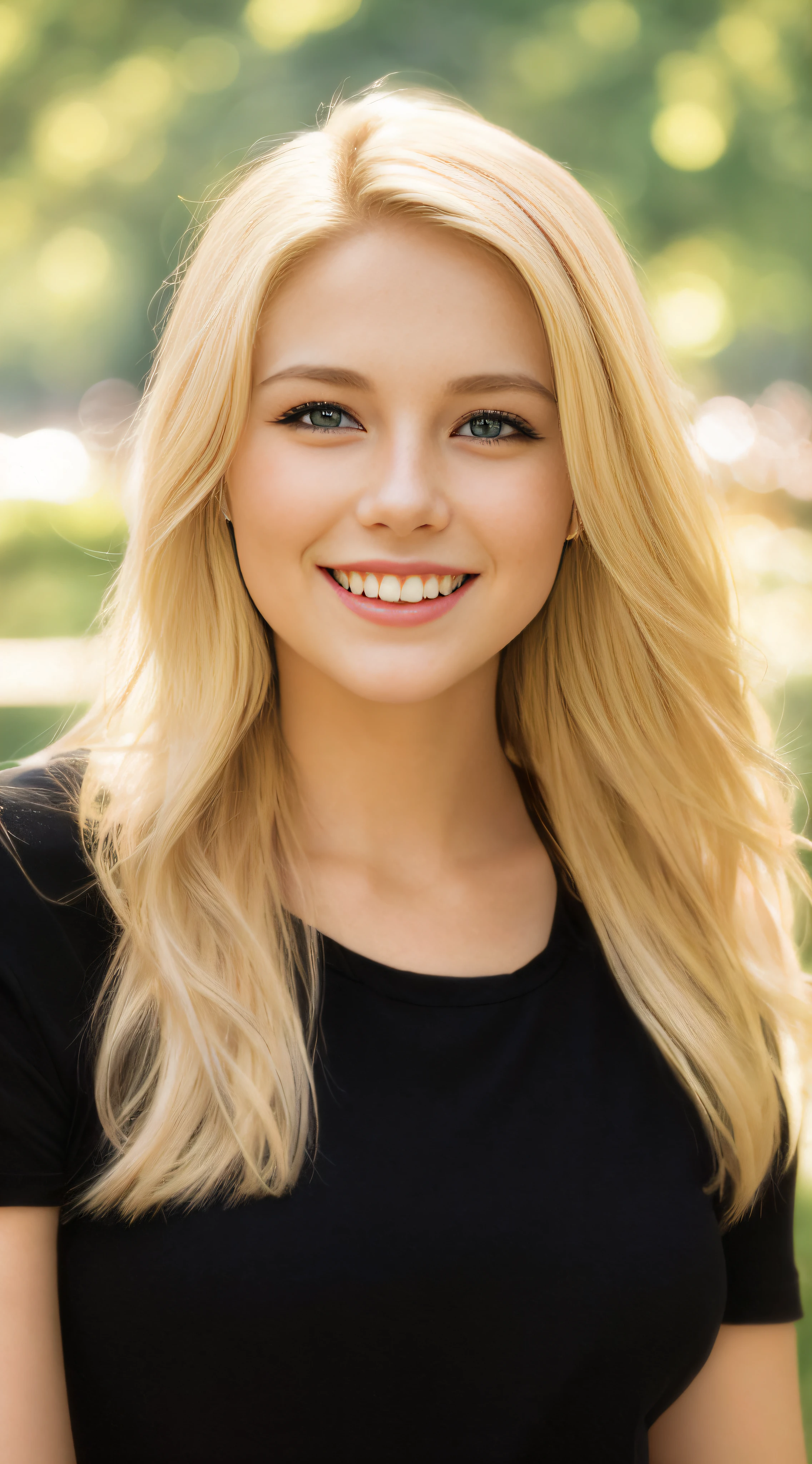 A close up of a woman with long blonde hair smiling - SeaArt AI