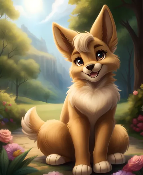 angel_(lady_and_the_tramp) furry, detailed and extremely fluffy body fur, masterpiece, detailed background, happy,