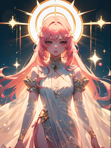 ethereal anime girl in a nice pink outfit, colored hair, with the whole image in an anime