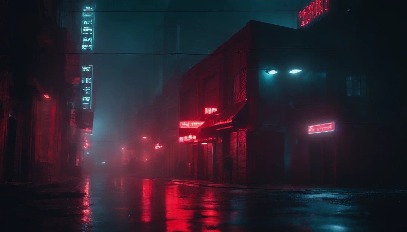 A close up of a street with a red light on a rainy night - SeaArt AI