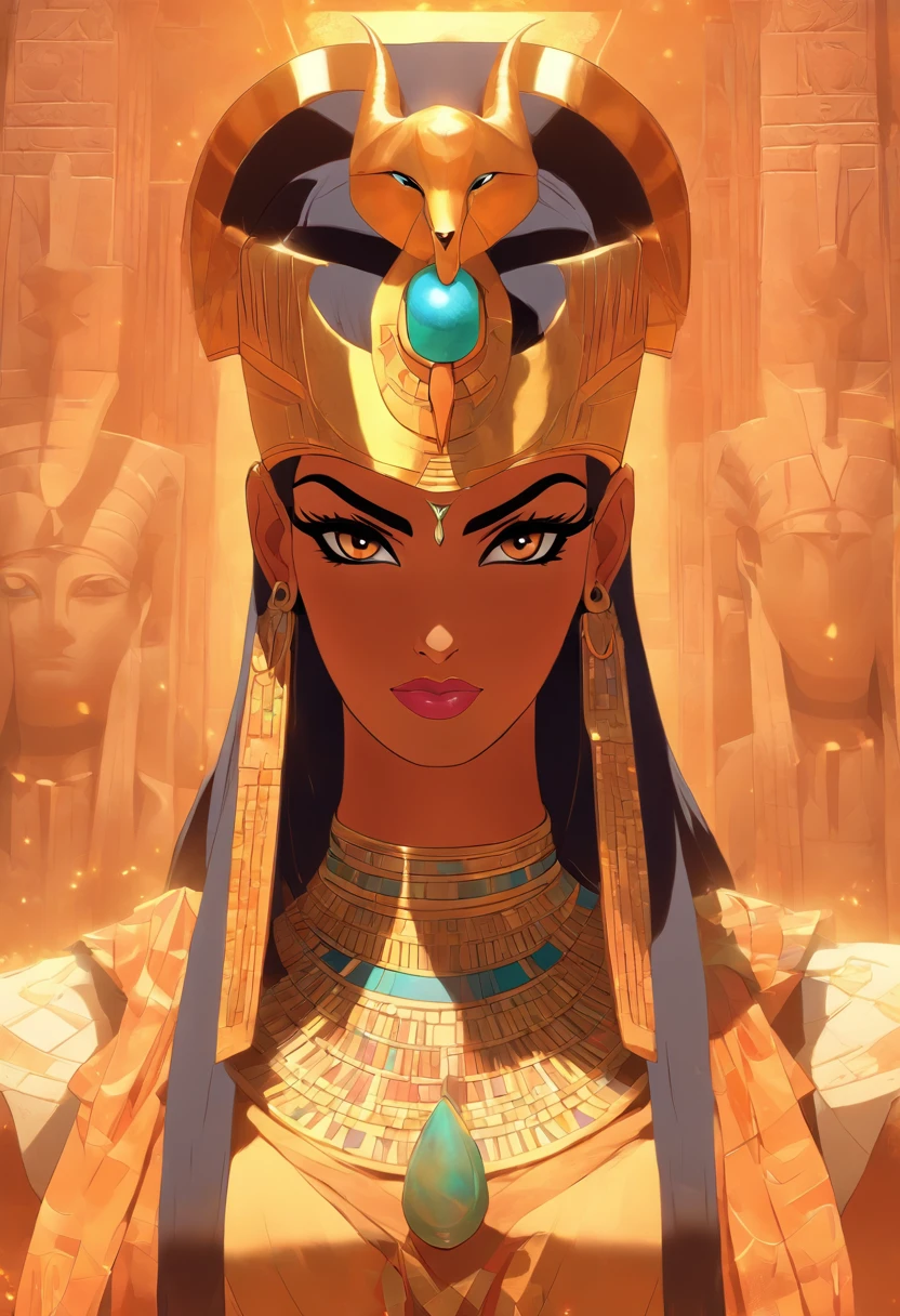 An egyptian woman with a large headpiece and a blue stone necklace ...