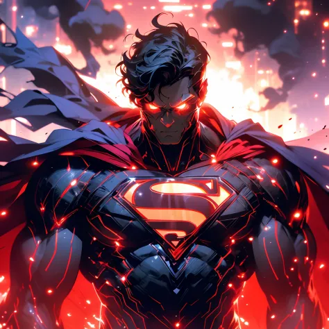 retrato sombrio do zombie cyborg superman da dc, extremamente detalhado, futuristic cityscape, noite, glowing neon lights, smoke...