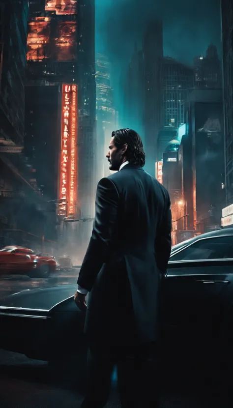 /imagine prompt: color photo of John Wick in a cyberpunk cibernético setting
John Wick, a legendary assassin, stands in the center of the frame, his intense gaze piercing through the camera lens. His chiseled face reveals a hardened determination, accentua...