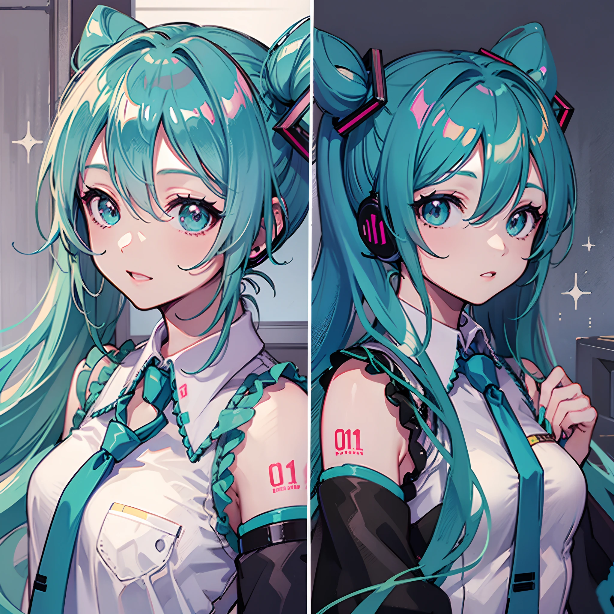 Hatsune miku , Anime-Charaktere, rosa Haare, braune Augen, junges Meisterwerk, beste Qualität, langes Haar