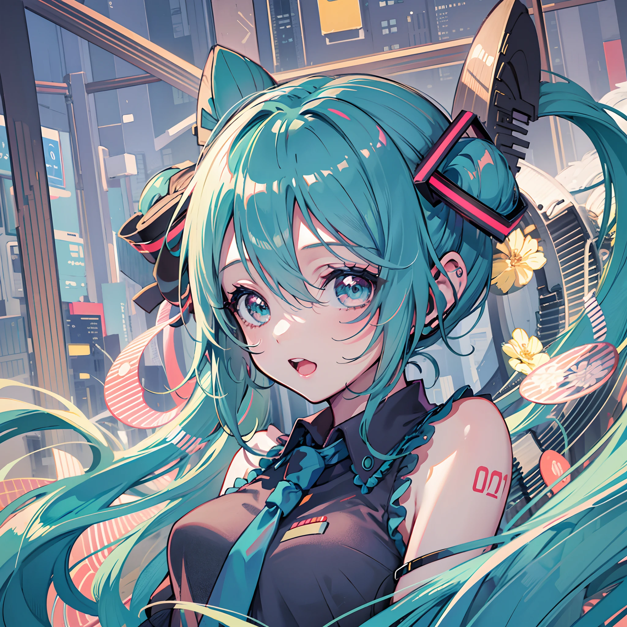 Hatsune miku , Personajes de anime cabello rosado ojos marrones joven obra maestra mejor calidad cabello largo