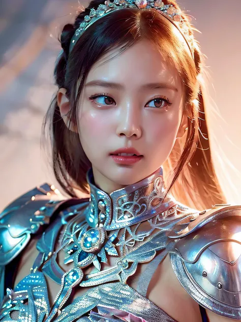 a close up of a woman in a silver and pink dress, chengwei pan on artstation, by Yang J, detailed fantasy art, stunning characte...