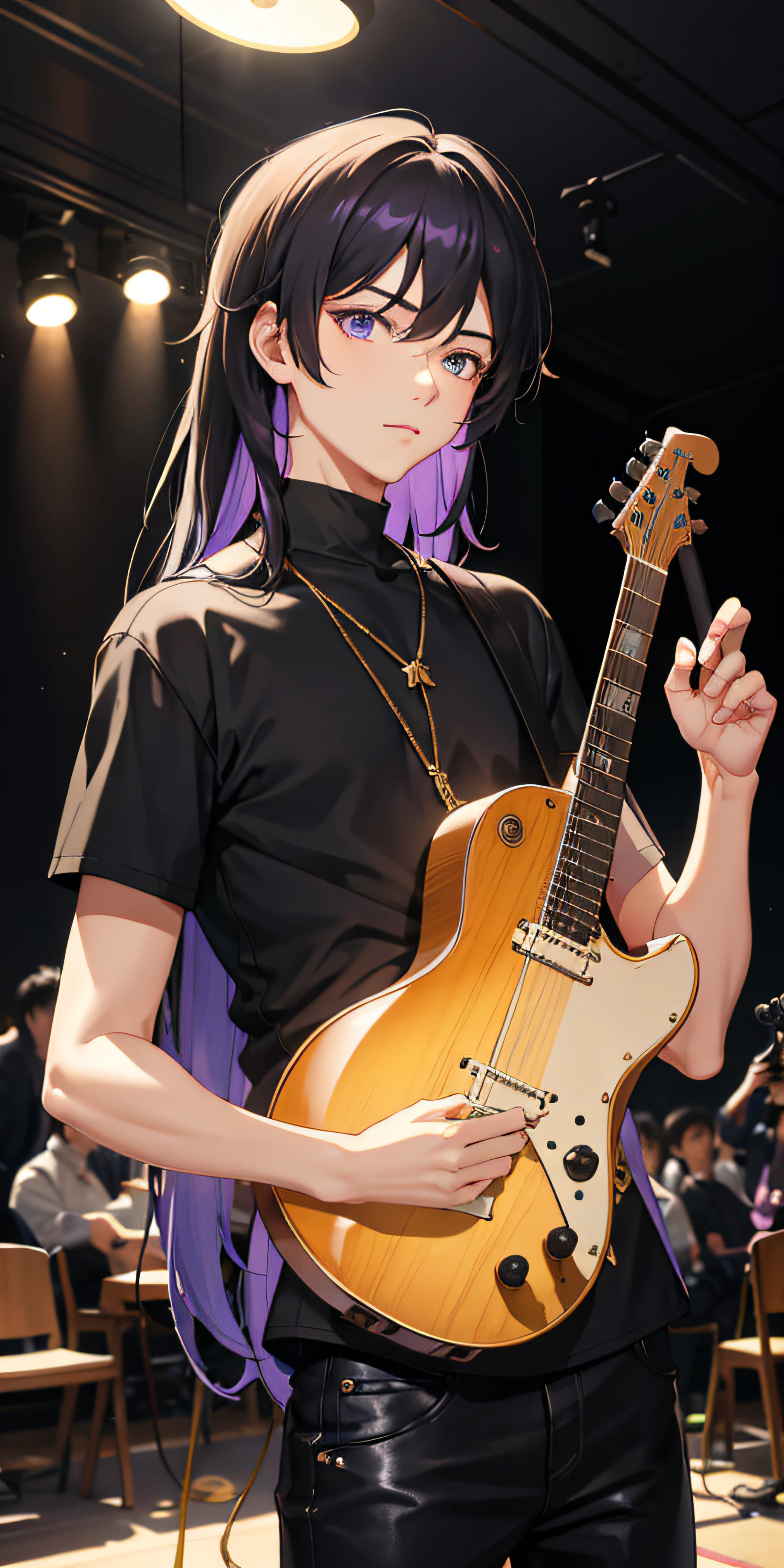 Anime - style image of a woman holding a guitar in a concert - SeaArt AI