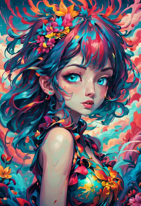 ((1idle girl)),(Best Quality,4K,8K,hight resolution,masutepiece:1.2),Ultra-detailed, [Vibrant colors], [Psychedelic patterns], [...