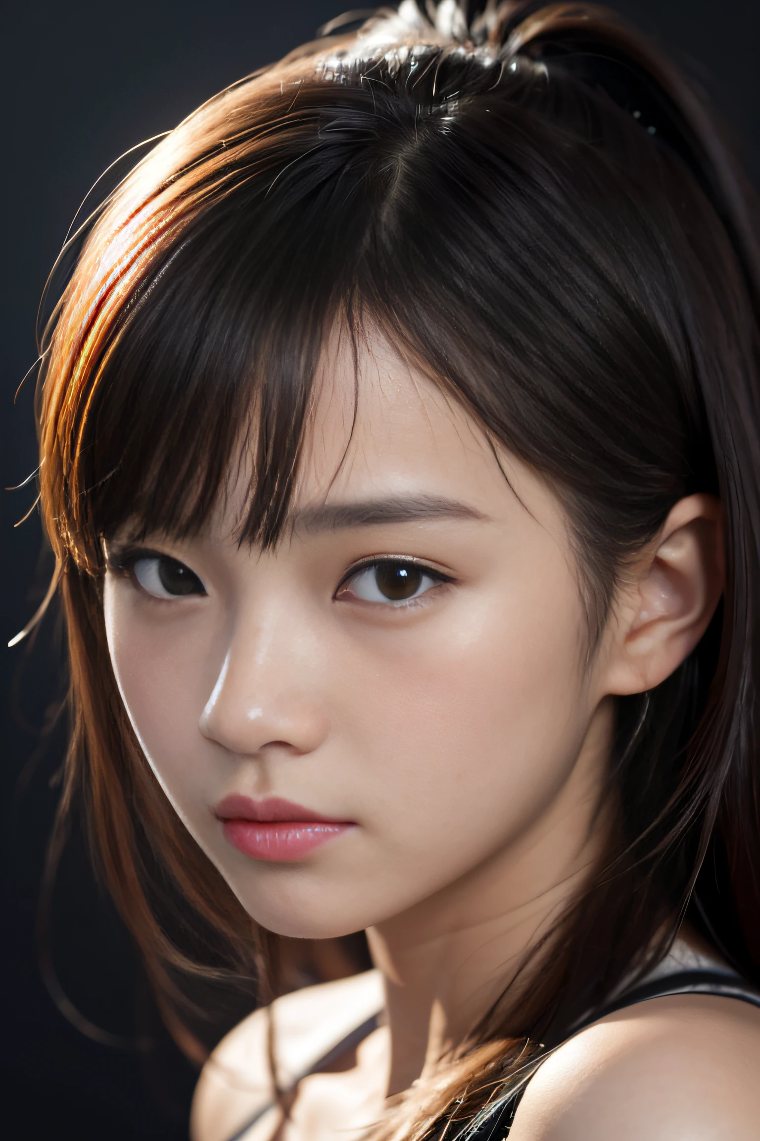 Portrait Asian girl 18 years old, epicd (Photo, Studio Lighting, hard lights, sony a7, 50 millimeters, Matte skin, pores, Colors, hyperdetails, hyper realisitic),