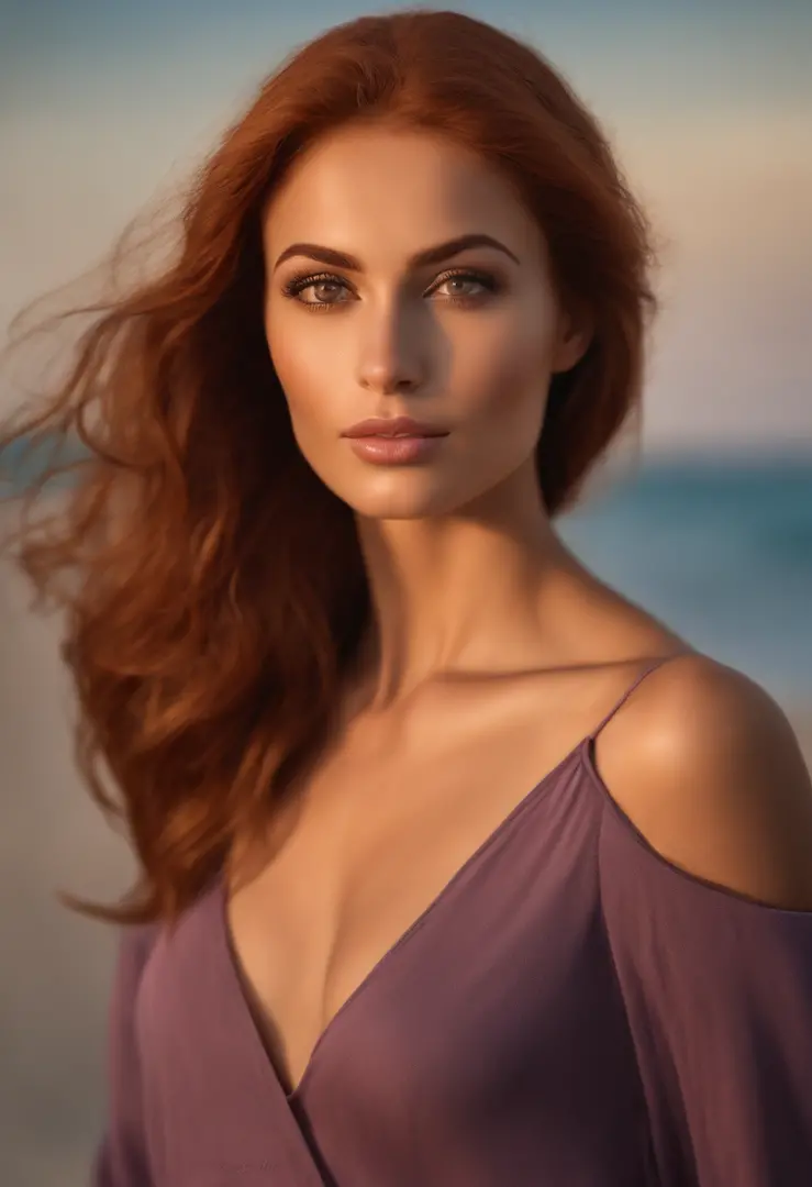 arafed woman fully , sexy girl with brown eyes, ultra realistic, meticulously detailed, portrait Cintia Dicker, Red hair and large eyes, selfie of a young woman, dubai eyes, violet myers, without makeup, natural makeup, looking directly at the camera, face...