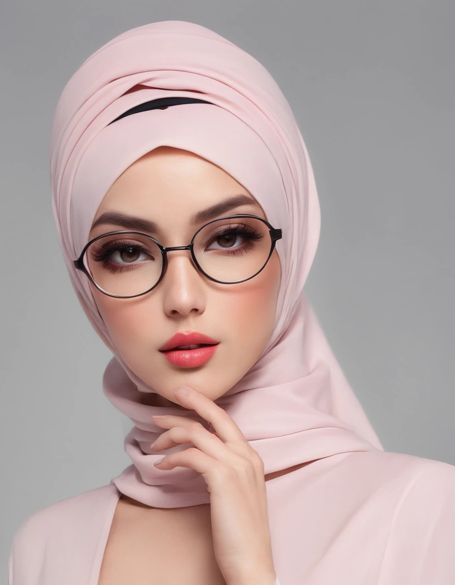 A woman wearing glasses and a pink hijab - SeaArt AI