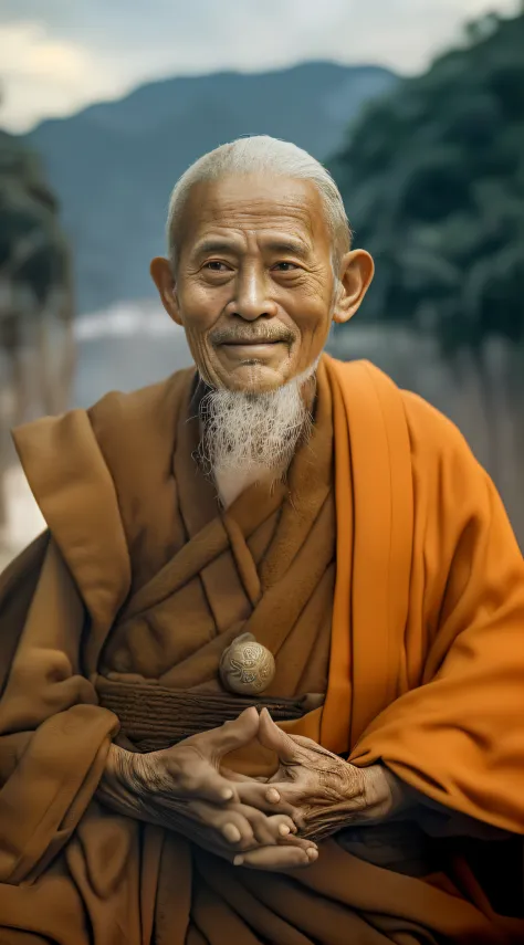 An old man，clad in robes，Face to the camera，The expression is serious。