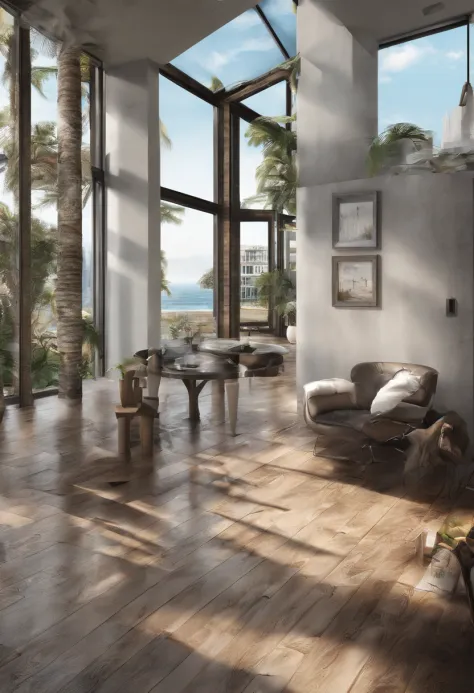 Large floor-to-ceiling windows，Ultra modern sea view.Warm feeling， Use photographic hyperrealism, highly  detailed, and high-resolution 16k. –AR 16:9 –V 5.2 – Original style