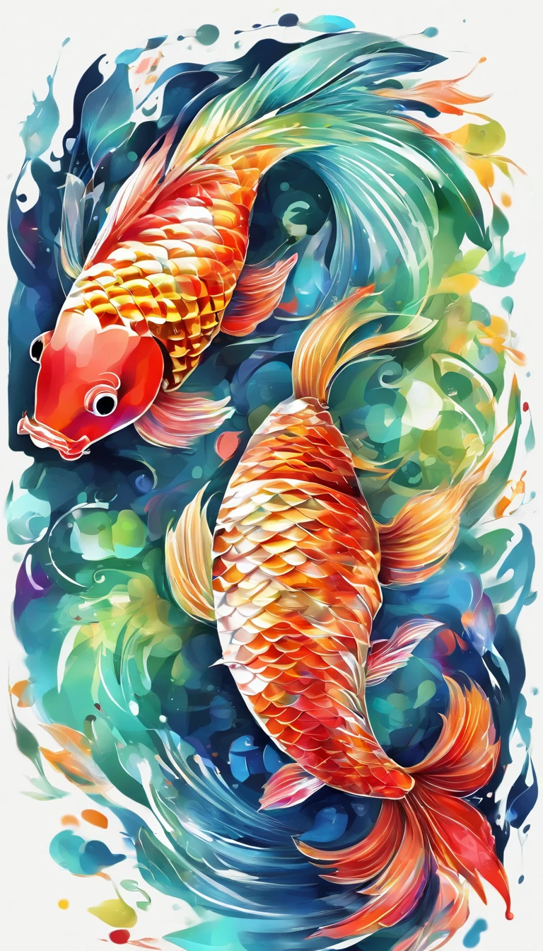 Koi，Colorful fish 3d watercolor abstraction,Dark background,very high res,High quality,Colorful,Green,Red,Blue