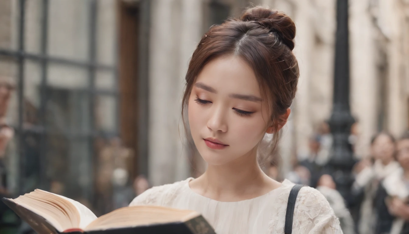 reading a book,kpop idol,bun hair、portlate、paris street