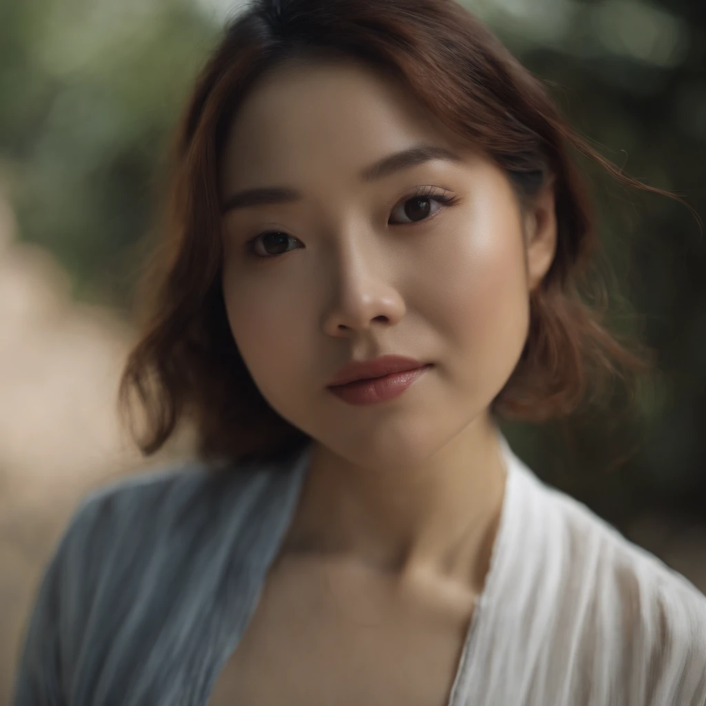 (Photo: 1.3) af (realistic: 1.3), East Asian woman, soft light, clear face, (front), ((white T-shirt)), cheerful, warm light, ((gray-white gradient background)), (background)) ,avatar,(short hair),beautiful,young,,short hair,((avatar))