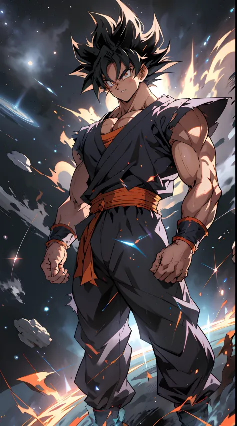 quadratic element,style of shonen anime artwork,son goku ,The proportions are correct,Face details,highly detailed eyes,hairstyl...
