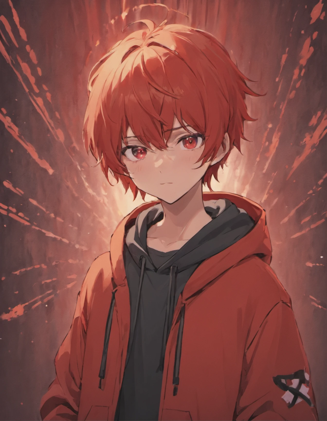 A red haired boy in a red jacket with a black hoodie - SeaArt AI