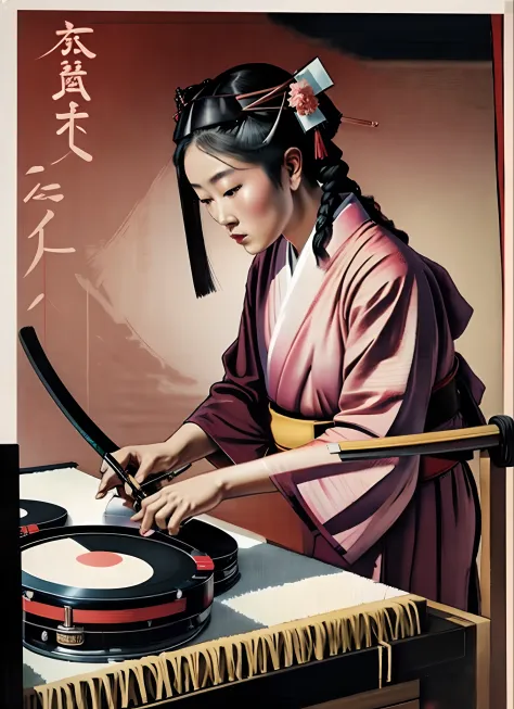 gehsia maid japane Torii djing on katana painting