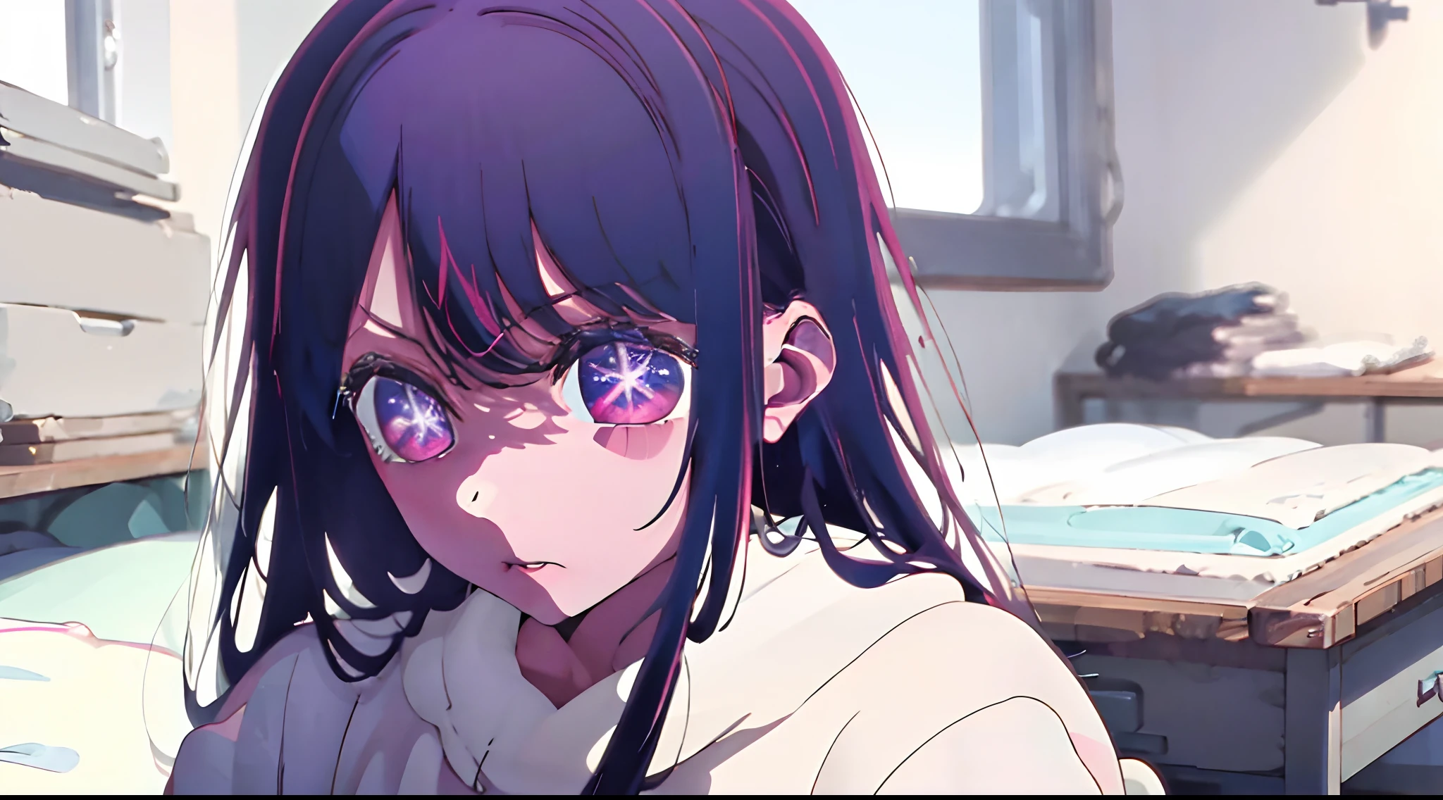 Anime girl with long hair and purple glasses looking at camera - SeaArt AI