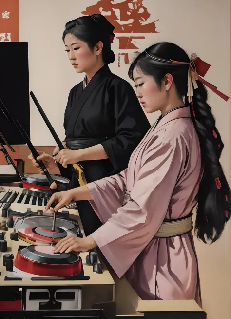 gehsia maid japane Torii djing on katana painting