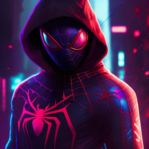 Spider man, Miles Morales, Cyberpunk, 8k.