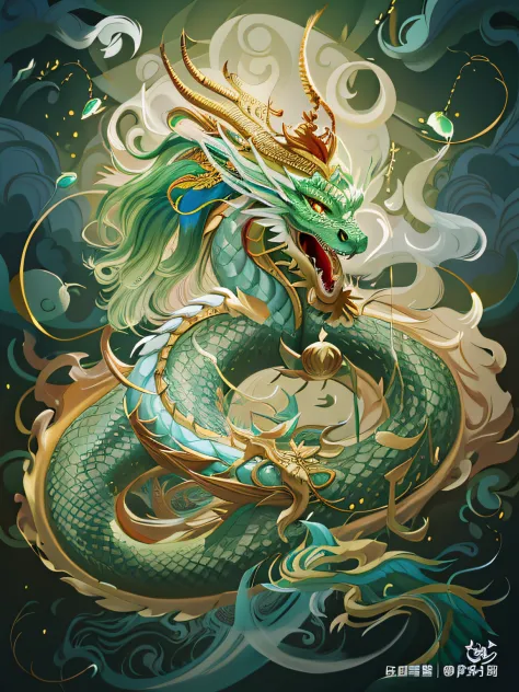 Illustration of a dragon with a golden crown on its head, cyan chinese dragon fantasy, dragon art, chinese dragon concept art, m...