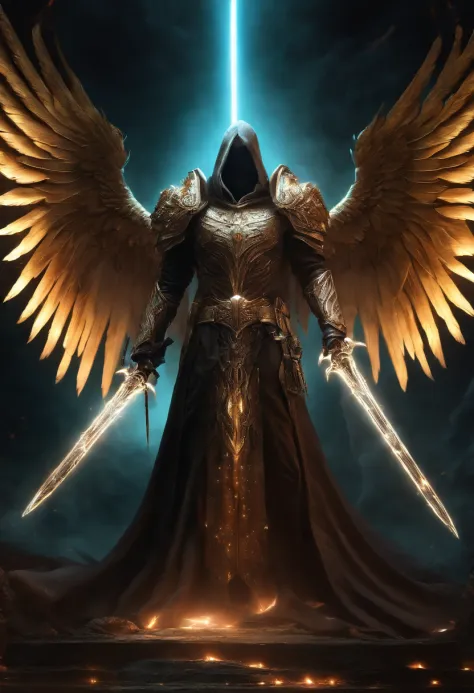 Cosmic Fallen Angel, Tyrael, Weapon holy swords in the hands, Glowing ...