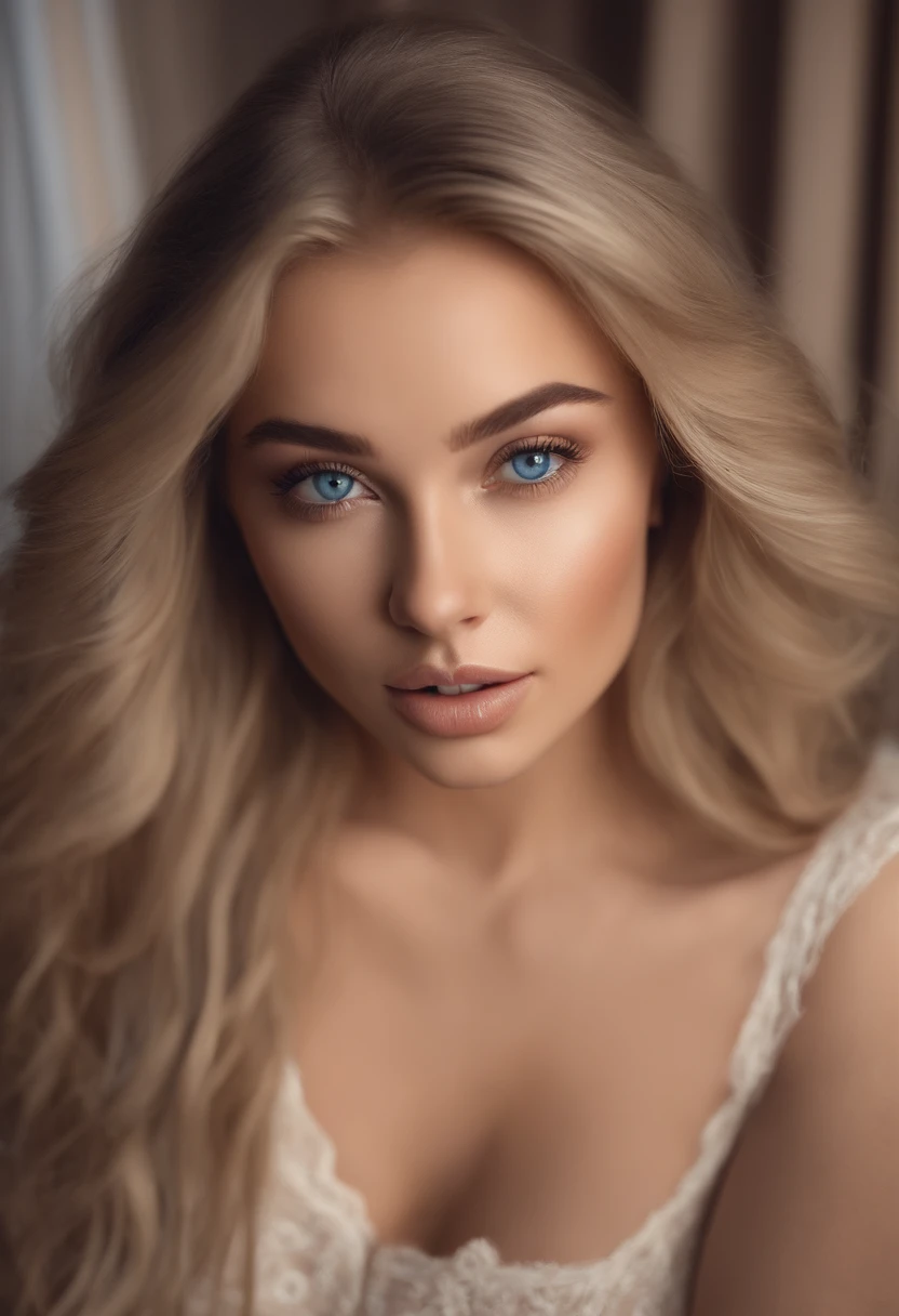 A woman with long blonde hair and blue eyes posing for a picture - SeaArt AI