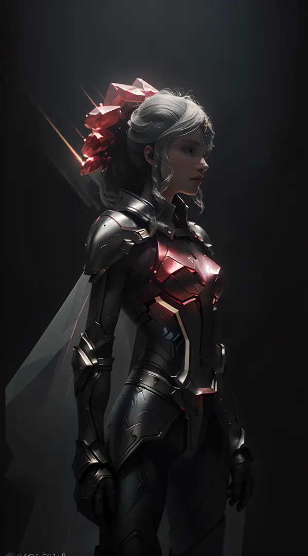 wold style，armor girl，crystal material（3d rendered armor，refractive index：1.76 - 1.78，albedo：0.03 - 0.05，ambient lights：between ...