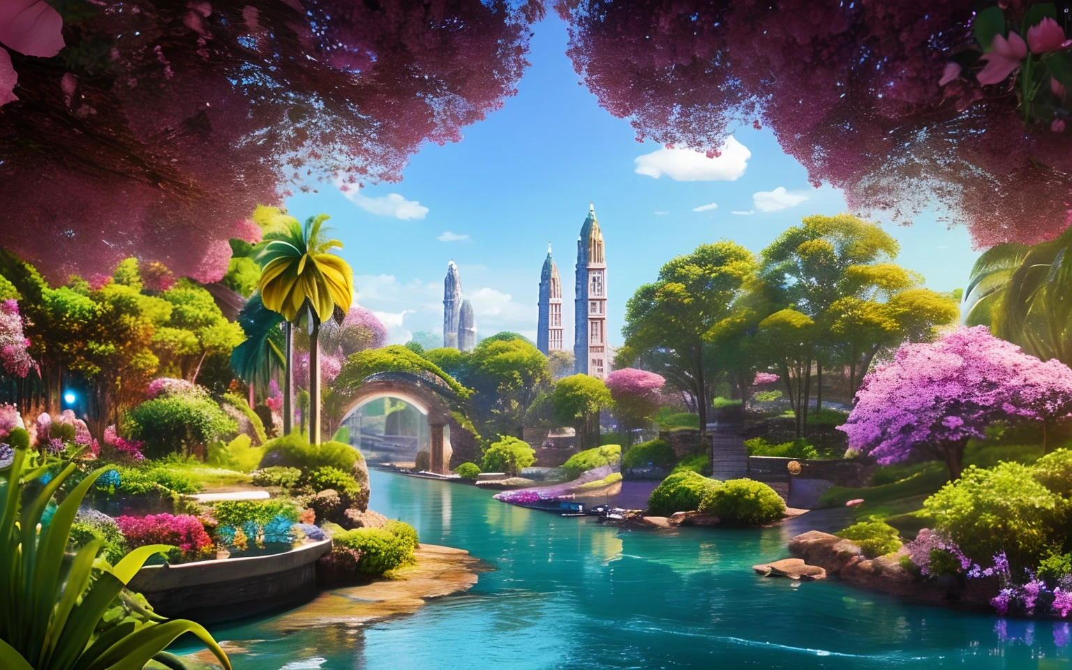 A dream city setting, onde cogumelos coloridos abrigam elfos e ninfas em plataformas em forma de bolhas, The environment is filled with lush flora and sparkling rivers, A sense of harmony and magic fills the air, escultura, argila modelada e pintada