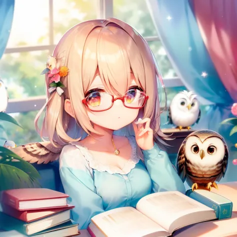 (melhor qualidade: 0.8), (melhor qualidade: 0.8), perfect anime illustration, a cute owl with glasses,  cute colorful adorable, ...