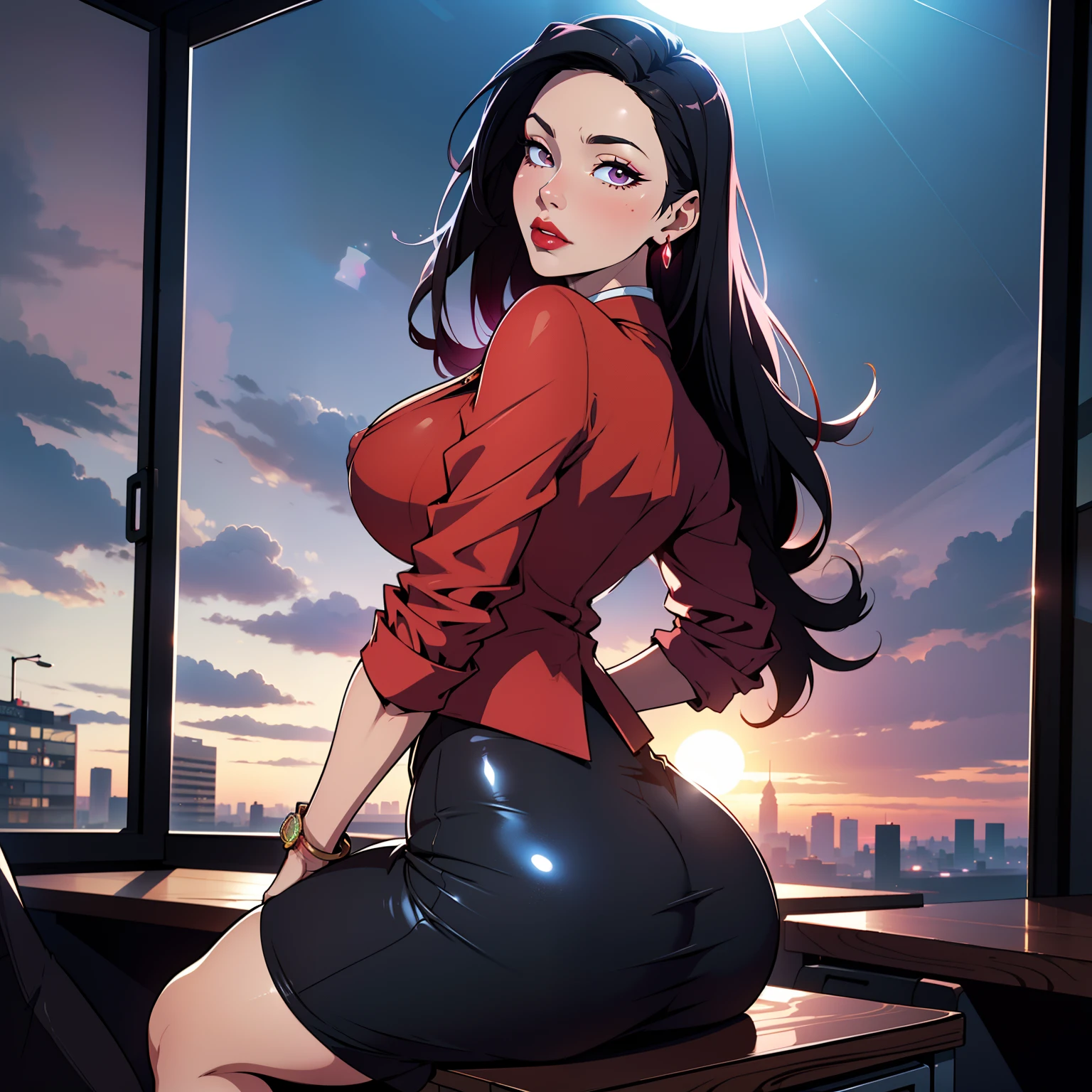 Hyper realistic super detailed sexy Nezuko, NSFW, Very detailed, expressions faciales sexy, seductive facial expressions, [:(Face detail: 1.4): 0.4], 16K resolution, 4k resolution, dinamic lighting, High definition resolution, (sexy pose, Position attrayante), (hyper realistic: 1.4), (back light: 1.2), (sun light: 1), (pleine hauteur: 1.8),(contrasting background: 1.5), (Anatomy of the hyperrealistic arm), (Hyperrealistic anatomy of the legs), (peau propre), (lighting cinematic: 1.7), (intime), (Technologie NVIDIA RTX Ray Tracing), (Anatomy of the hyperrealistic arm: 2), (Ventre plat parfait), (image couleur),Create a 4K resolution, ultra-realistic, and extremely detailed artwork featuring a Nezuko CEO in a corporate office setting with a provocative style. Nezuko is the central character in the artwork, known for her commanding presence and bold appearance. She is seated at her executive desk in a modern office with large windows offering a cityscape view.

Nezuko has a commanding presence. She has a provocative yet professional silhouette, with a tailored business suit that subtly emphasizes her figure. Her makeup is bold, with striking red lips and a gaze that demands attention.

She is dressed provocatively, making a bold fashion statement. Her business suit is exquisitely tailored, with a slightly low-cut blazer that adds a touch of allure to her attire. She wears a pencil skirt that accentuates her elegance and high heels that command authority. Her jewelry is exquisite, adding a touch of glamour to her overall appearance.