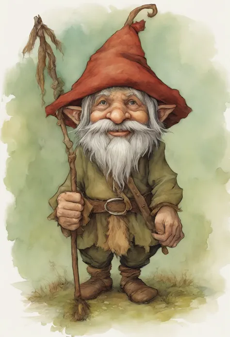 a close up of a cartoon gnome with a hat and a bag, concept art by Tony ...