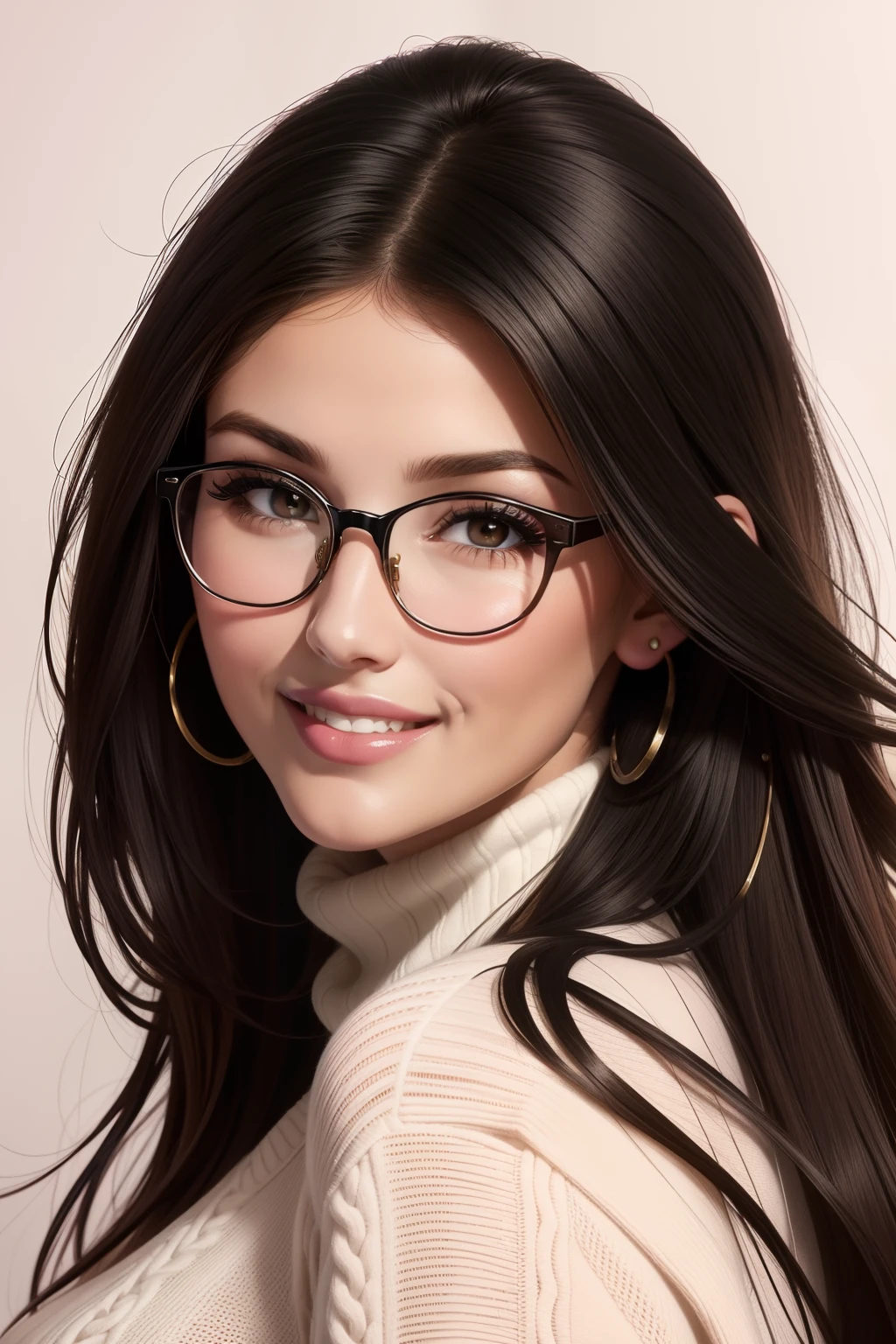 A woman wearing glasses and a turtle neck sweater - SeaArt AI