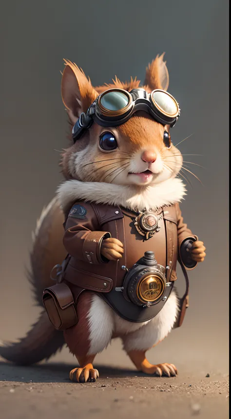 a cute squirrel with goggles, steam punk style, cg render, animal, 4k, simple, asthetic