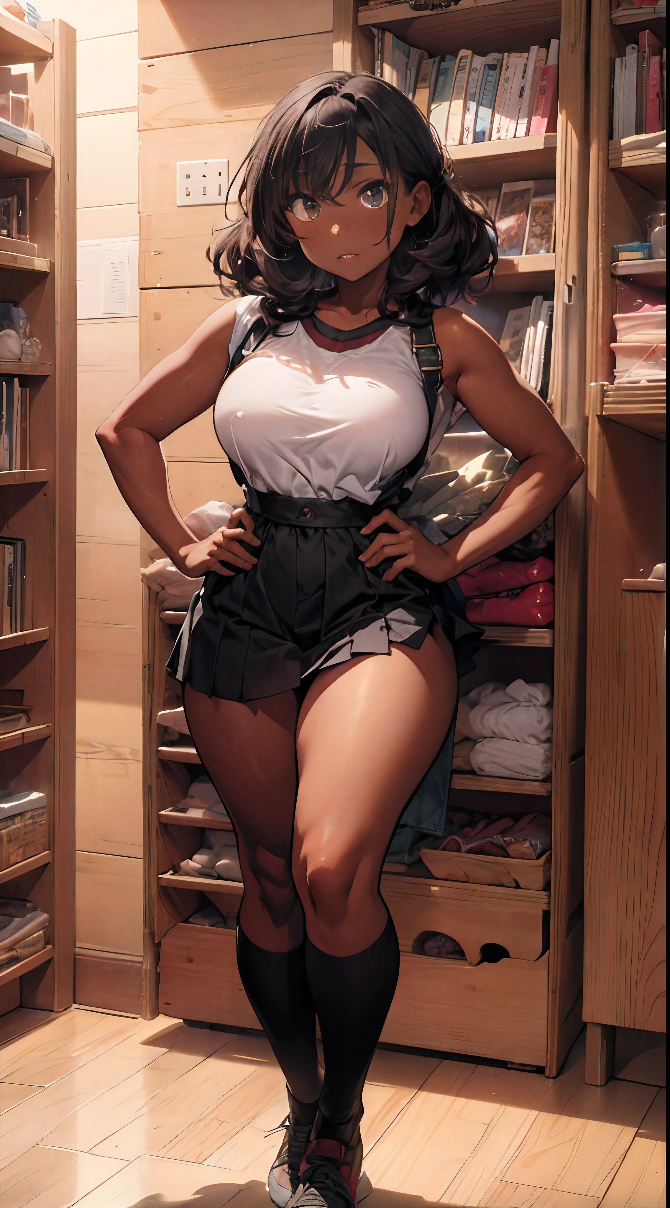 (((dark-skinned))), (bookworm, 25-year-old Mahagony-skinned,  darkskin statuesque oblong-shaped face,vivacious black eyes, prominently narrowed convex hooked nose, hourglass physique,thick, alluring, large breasts, large butt, heart hips, long, toned legs, messy pixie bun, glasses,  sweater dress, high definition, 96k, fullbody, risky, vivd,Graffiti graphic novel, digital masterpiece,) (sultry and strong,beautiful, toned, Golden Ratio physique ((mystifying Ultra Detailed Iris,))  Extremely Detailed Body and Wide Hips. The character should have intricately accurate facial and physical structure* intricately realistic expression and emotion* accurate colored complexion* accurate clothing design* complex hairstyles* and intricate character detail. Human realistic features) ::10  (, sensual energetic atomsphere, perfect prompt, perfect prose, Unreal Engine 5, Cinema, Ultra wide angle, Depth of field, Hyper detail, Fine details, Fabric texture, erotica,, Depth of field, Tilt blur, white balance, k , super resolution, megapixel, VR, single, good, ambient light, half light, backlight, natural light, incandescent light, optical fiber, dark light, cinematic light, studio light, soft light, ambient light, contrast light, beautiful light, accent light, general lighting, screen space general illumination, ray traced global illumination, optics, diffuse , Glow, Shadows, Rough, Glow, Raytraced Reflections, Clearance Reflections, Screen Space Reflections, Diffractive Gradation, Chromatic Aberration, GB ent Offset, Sweep Lines, Ray Tracing, Ambient Light Occlusion,Anti-Aliasing, FKAA, TXAA, RTX, SSAO, MSAAx4, shaders, OpenGL shaders, GLSL shaders, post-processing, post-processing, cell shading, tone mapping, CG, visual effects, sound effects, incredibly detailed and complex, hyper-maximal, elegant, hyper-realistic, super-detailed, dynamic pose)))