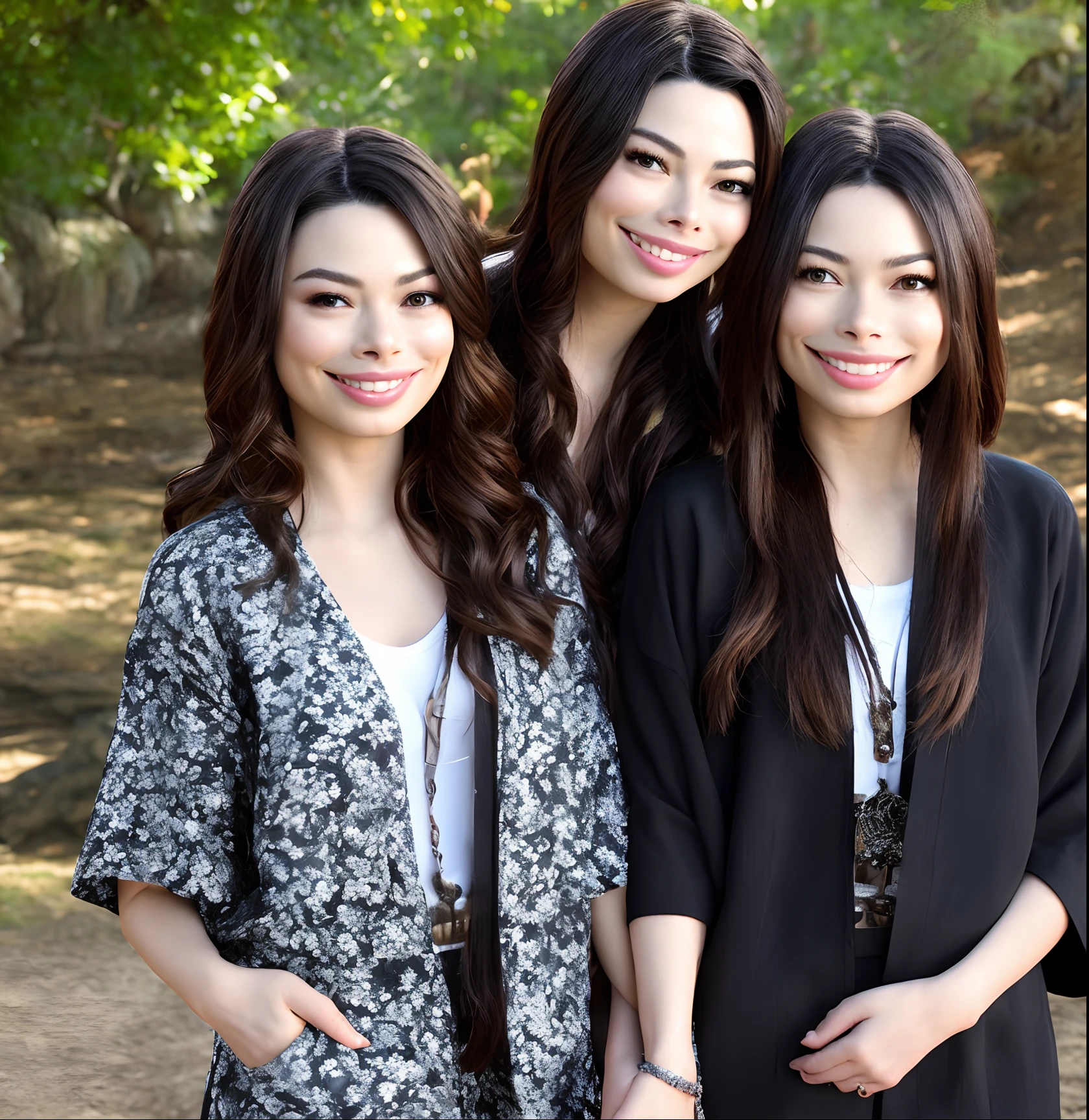 Three women standing next to each other in a park - SeaArt AI