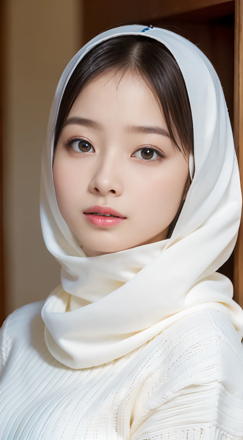 ​masterpiece, top-quality, 8K, absurderes, a beauty girl, (full body shot), kawaii, Street, (fullnude:1.5), wearing white pasmina hijab, hijab, A slender, No makeup, Near and far law, depth of fields, A hyper-realistic, hight resolution, a picture, sharp focus, nffsw, face lights, Dynamic Lighting, Highest detail, Extreme details、Ultra-detail、detaile、authentic skin、delicated facial features、big breast
