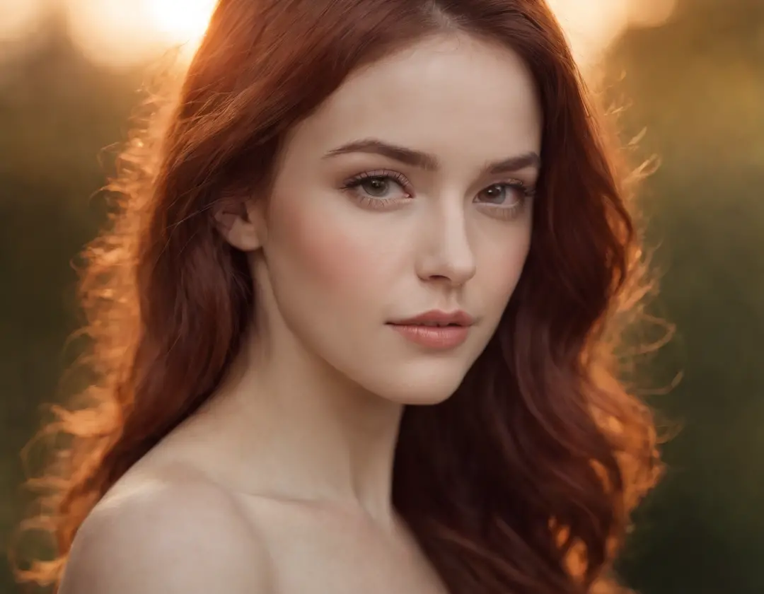 (high quality, ultra-detailed, realistic),portrait,slim woman,small breasts,full body,sexy face,wavy hair,red hair,nude,canvas texture,detailed background,soft lighting,subtle shadows,vibrant colors,warm color tones