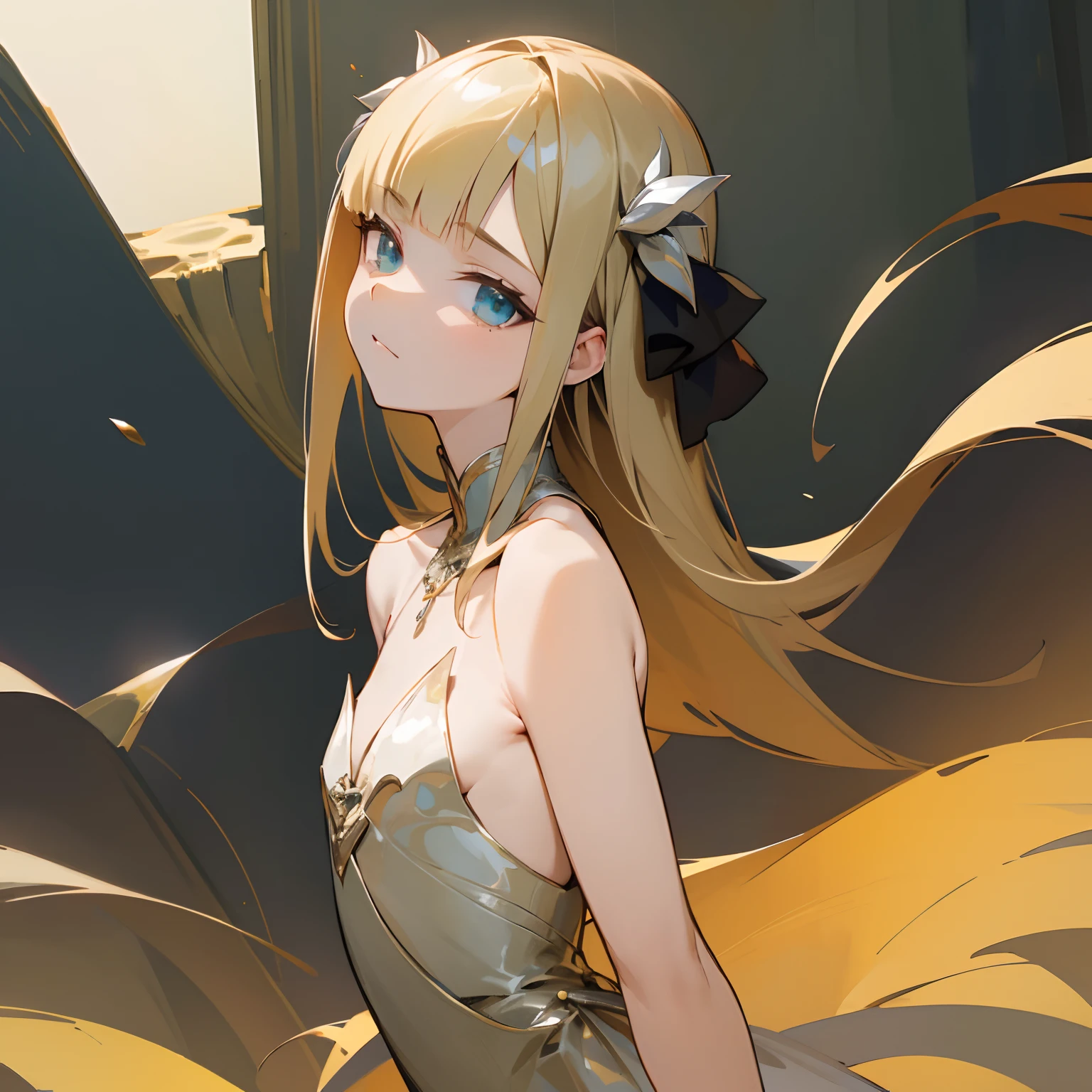 Reines, 1girl, high quality, best quality, illustration, masterpiece, (highly detailed:1.2), (extremely detailed:1.3), flat chest, bare shoulders, pastor's clothes, young girl, dress, looking at viewers