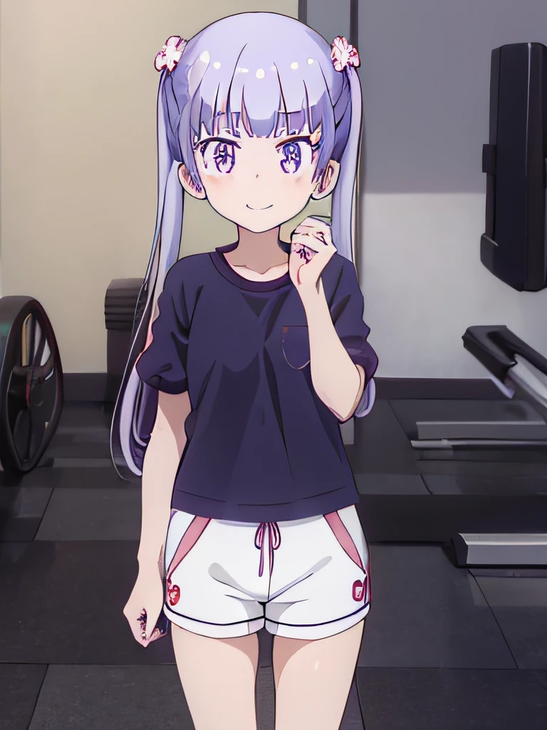 ((masutepiece)), ((Best Quality)), (Ultra-detailed), Anime style, Cute little girl s, 1girl in, Solo, Gym Shorts 00, ((Beautiful eyes))0, Smile