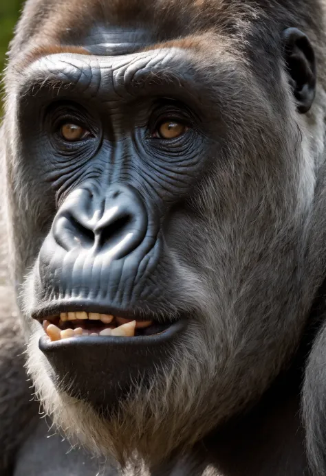 Photorealistic, 8k, cmyk+, extreme close up old gorilla with wrinkled facial skin