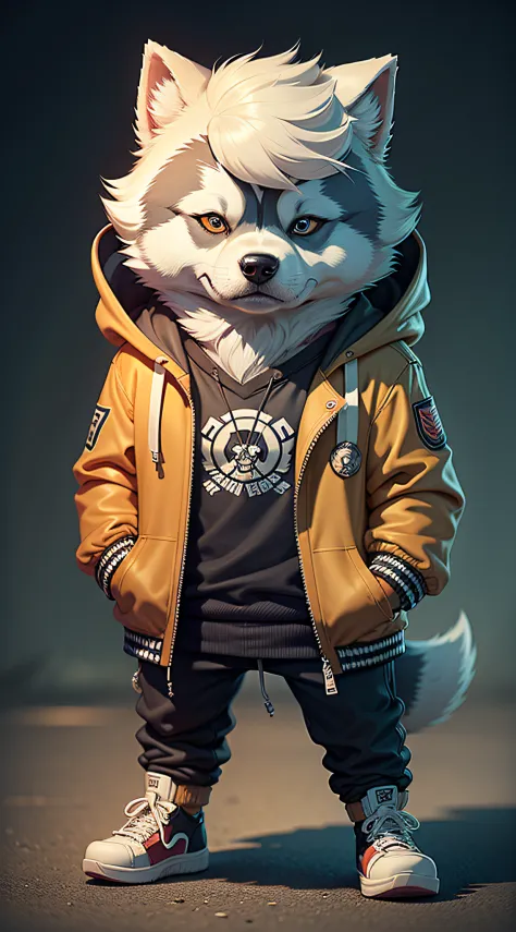 C4tt4stic, Cartoon Siberian Husky Dog in Jacket and Skateboard